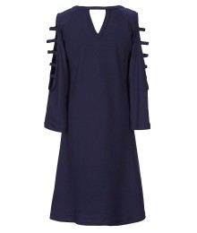 In Girl Navy Cold Shoulder With Strips And Neckchain A Line Dress 